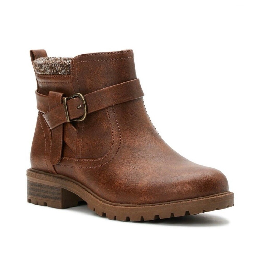 Wonder Nation sweater knit ankle boots booties buckled strap zipper brown sz 13
